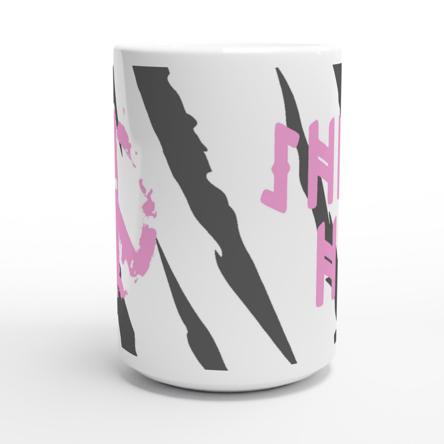 SHRED TIGRE. MUG | 450 ml | Ceramic | Durable | Snowboard Skate Ski Surf | Unisex | Gift | Zebra Stripes | Tiger Claw Marks | 90's | Peace Sign | pink
