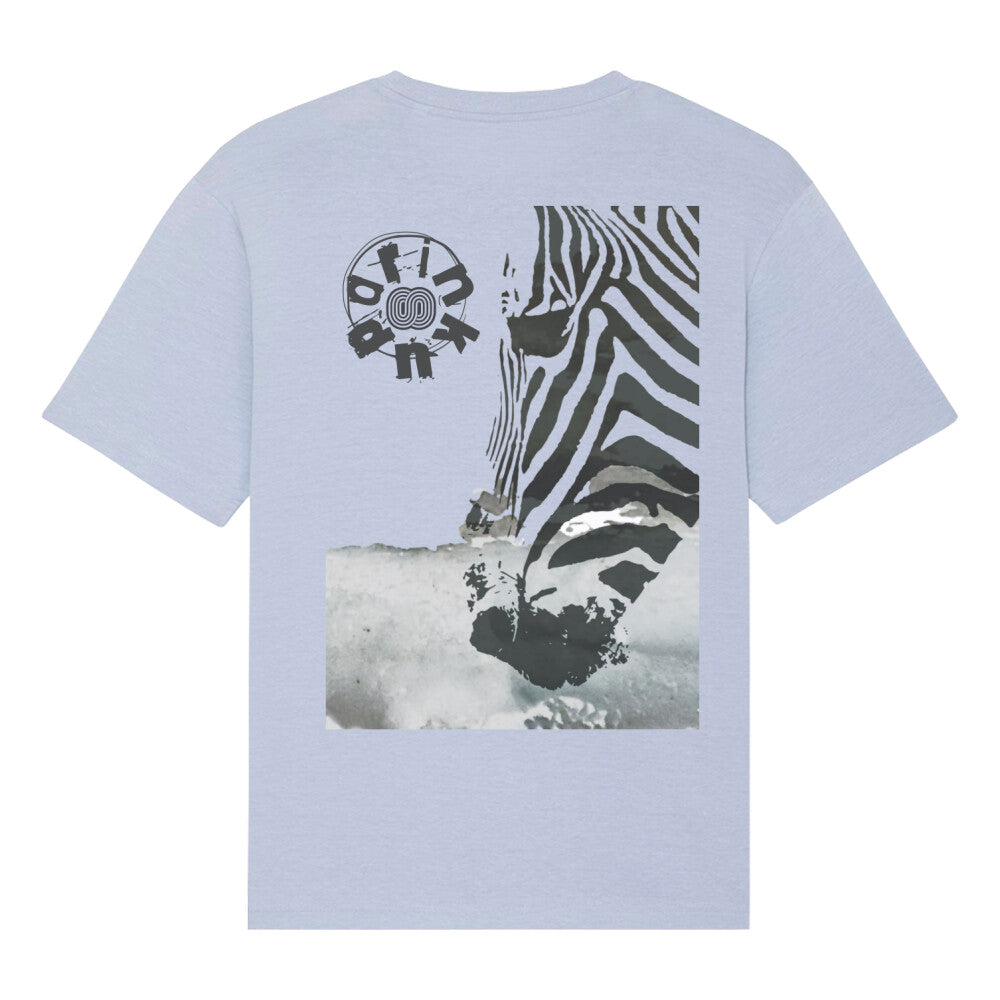 Skateboard Surf Emo TSHIRT 100% Organic Cotton Large Print Zebra 'DRINK UP' by EPOS serene blue