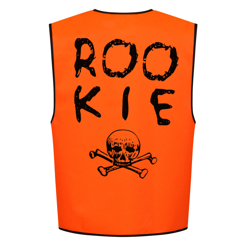 ROOKIE. Die Warnweste für Welpenschutz am Berg. Für Snowboarder und Skifahrer. Die Weste besteht aus 100% Polyester bei 120 GSM und lässt sich ganz einfach mit einem Klettverschluss anbringen. Farbe Orange neon