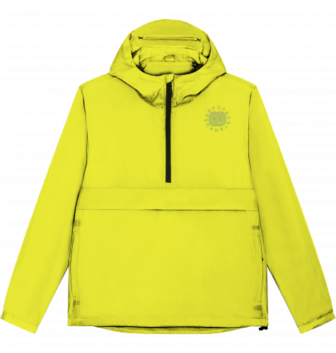 HOLY SHRED | WINDBREAKER HOODED | OVERSIZED CUT | STREETWEAR S-XXXL | SNOWBOARD SKATEBOARD SURF SKI FRONT VIEW EPOS LOGO COLOR YELLOW