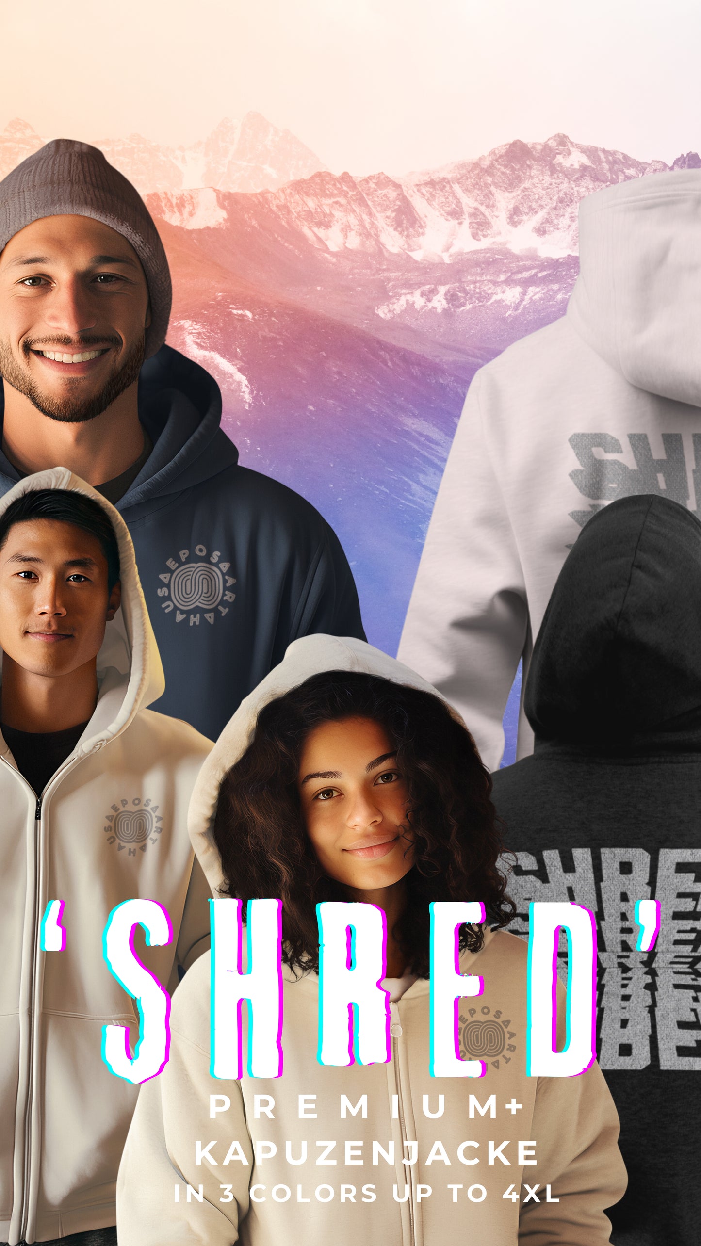 ZIP HOODIE OVERSIZED BOXY CUT STREETWEAR XS-4XL SNOWBOARD SKATEBOARD SURF WEAR ABSOLUTE PREMIUM QUALITY 'SHRED'