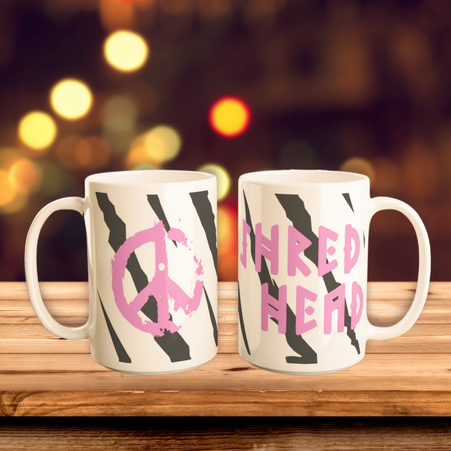 SHRED TIGRE. MUG | 450 ml | Ceramic | Durable | Snowboard Skate Ski Surf | Unisex | Gift | Zebra Stripes | Tiger Claw Marks | 90's | Peace Sign | pink