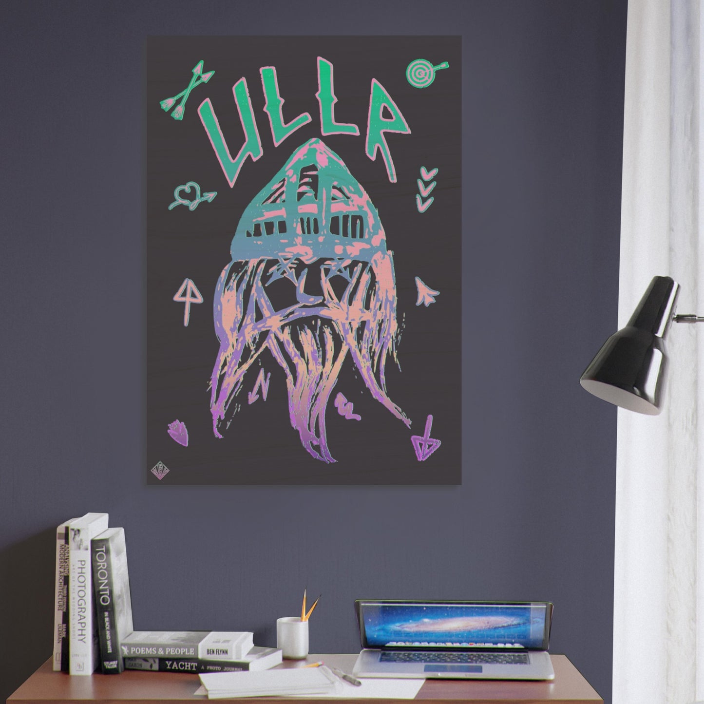 ULLR RNBW | PRINT ON WOOD | GOD of Snow | Premium Quality | Why settle for ordinary wall art when you can opt for our wood prints and enjoy the natural and rustic beauty of wood in your home? These prints are perfect for showcasing the stunning grain and texture of wood, adding a rustic and natural feel to any image. Made from dense birch wood with FSC certification or equivalent, thickness of wood: approx. 20 mm.