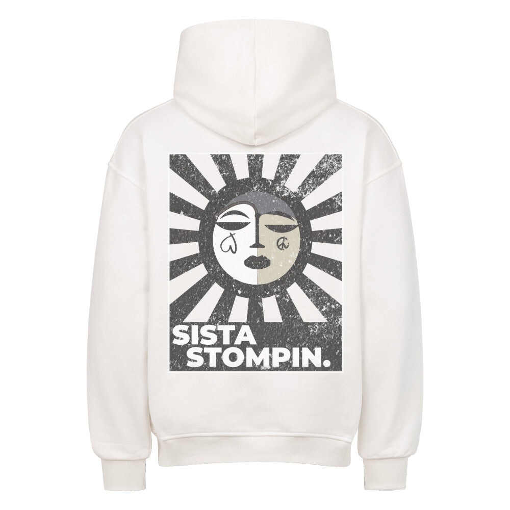 HOODIE OVERSIZED CUT STREETWEAR XS-4XL SNOWBOARD SKATEBOARD SURF WEAR PREMIUM QUALITY PRODUCED IN TURKEY, DESIGNED AND SHIPPED FROM GERMANY 'STOMPIN' SISTA' white back view