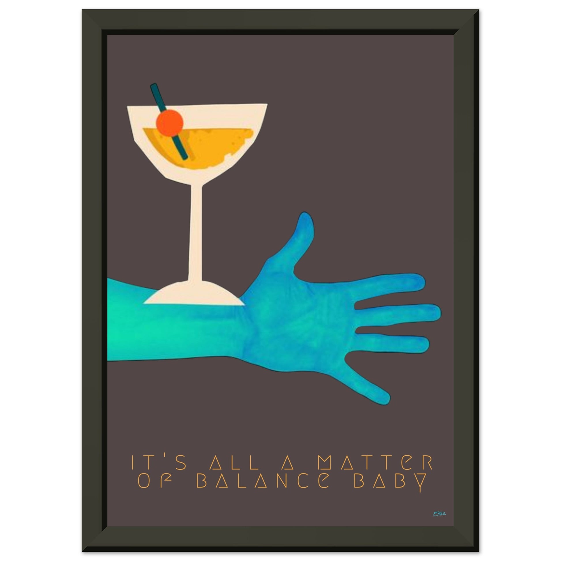 BALANCE BABY | METAL FRAMED Poster | Premium Quality | Matte | 200 GSM | Cocktail 90's | Save your precious time hunting down the right frame for your art work - with this one your art arrives at your home with the perfectly fitted quality frame! Brightly colored wall art Cocktail on blue arm