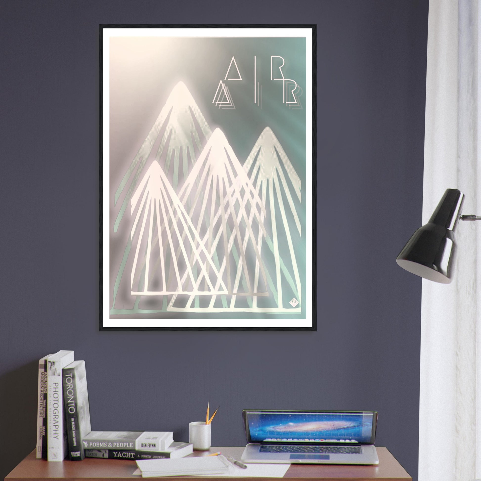 A I R | PREMIUM POSTER IN WOODEN FRAME | Premium Quality | Matte | 200 GSM | Mountains | Snowboard | Ski | Save your precious time hunting down the right frame for your art work - with this one your art arrives at your home with the perfectly fitted quality frame! Our wooden framed posters are the perfect combination of sleek and sturdy. Our heavier-weight, white, premium matte paper has a natural, smooth uncoated finish that feels luxurious to the touch.