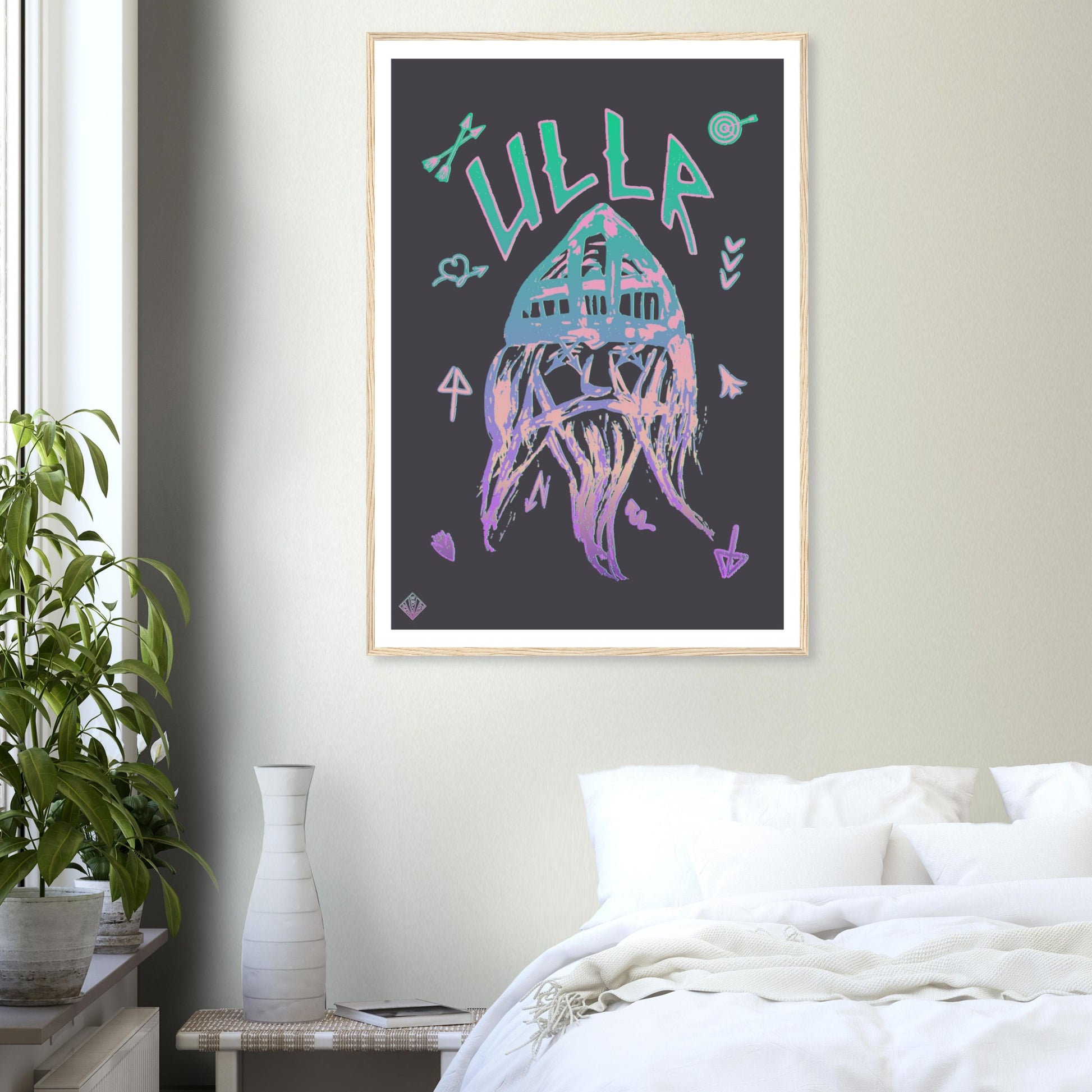 ULLR RNBW | PREMIUM POSTER IN WOODEN FRAME | Premium Quality | Matte | 200 GSM | God of Snow | Snowboard | Ski | Save your precious time hunting down the right frame for your art work - with this one your art arrives at your home with the perfectly fitted quality frame!