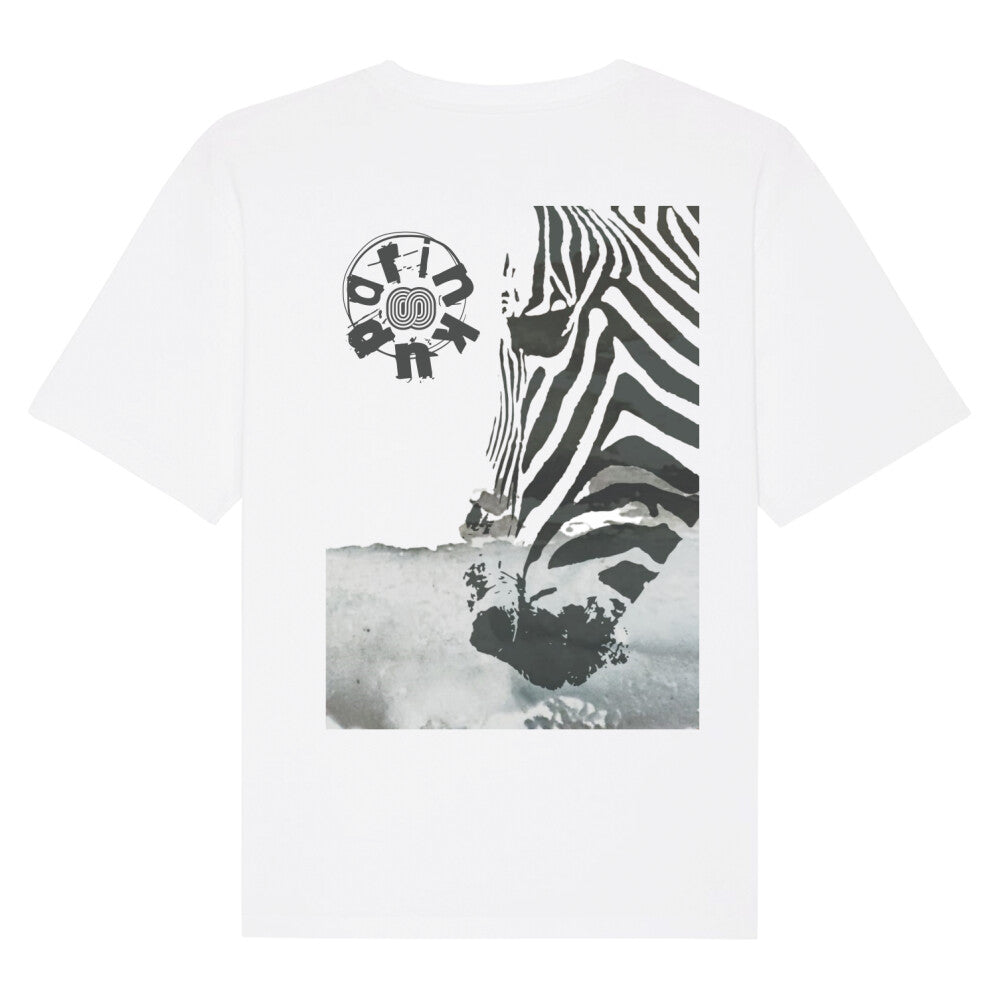 Skateboard Surf Emo TSHIRT 100% Organic Cotton Large Print Zebra 'DRINK UP' by EPOS white