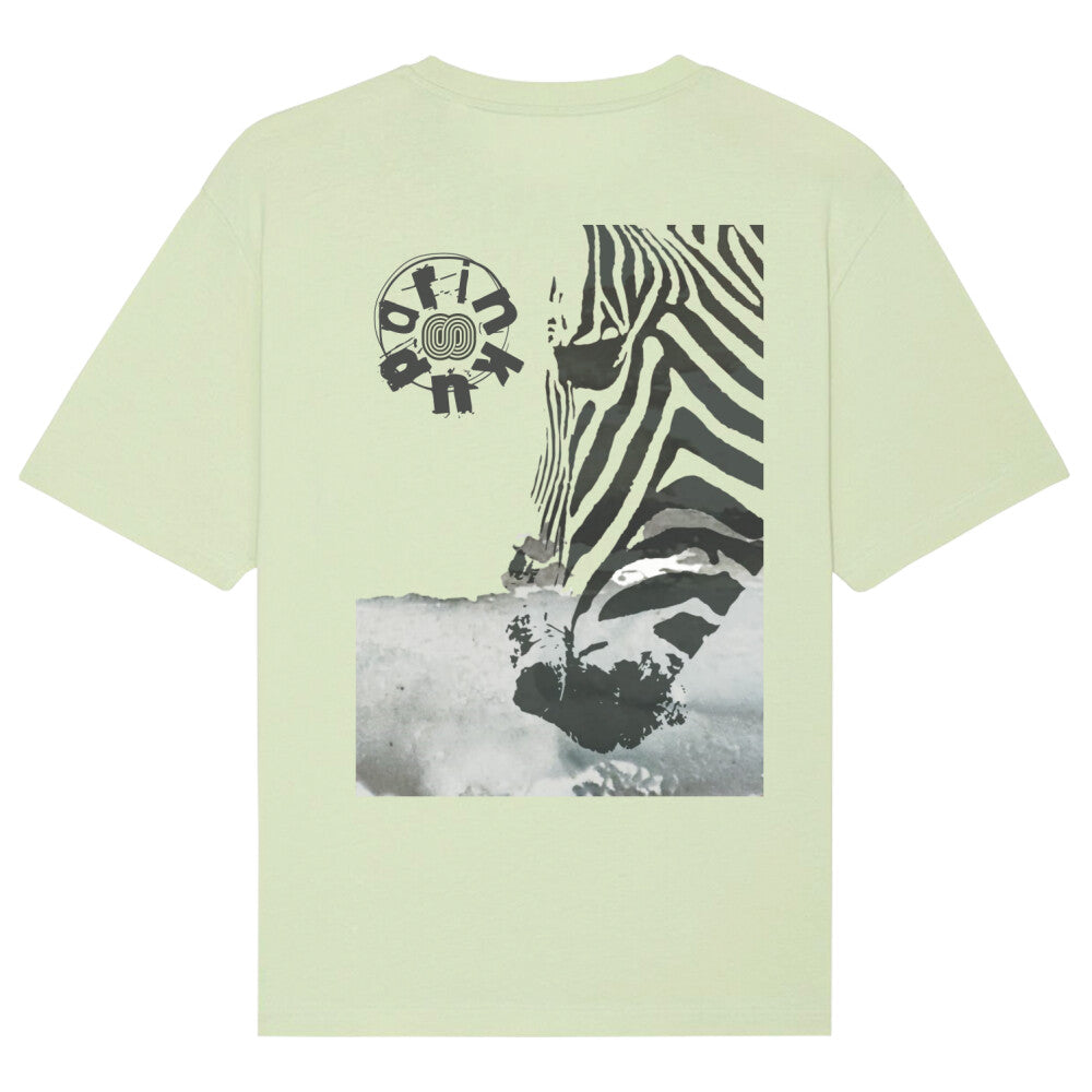 Skateboard Surf Emo TSHIRT 100% Organic Cotton Large Print Zebra 'DRINK UP' by EPOS stem green