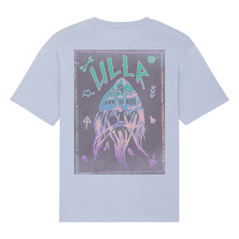 ULLR RNBW | PREMIUM T-SHIRT | 100% ring-spun and combed Organic Cotton | Oversize Cut | Snowboard Ski | God of Snow | Snowboard | Ski | S-XXL | Color Serene Blue