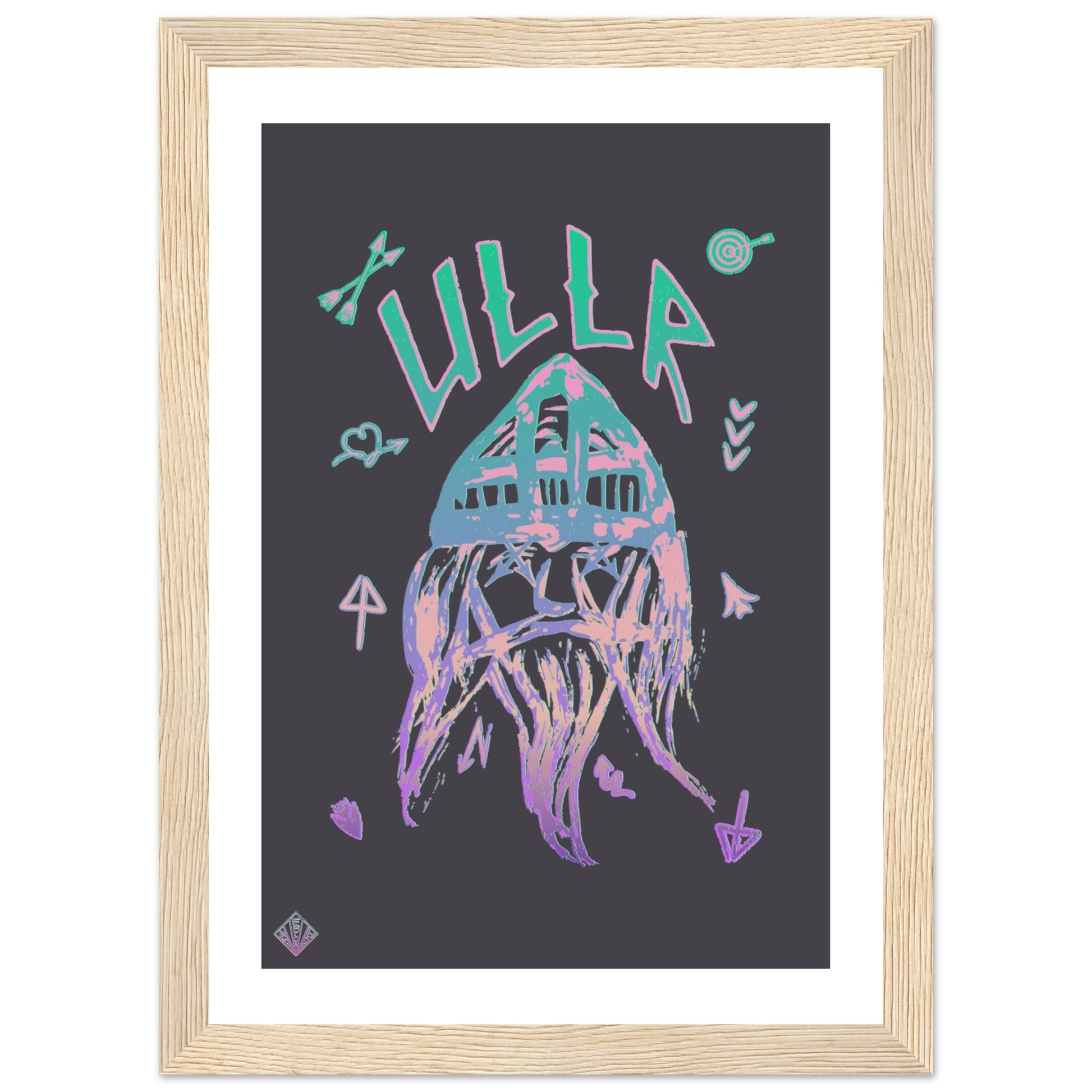 ULLR RNBW | PREMIUM POSTER IN WOODEN FRAME | Premium Quality | Matte | 200 GSM | God of Snow | Snowboard | Ski | Save your precious time hunting down the right frame for your art work - with this one your art arrives at your home with the perfectly fitted quality frame!