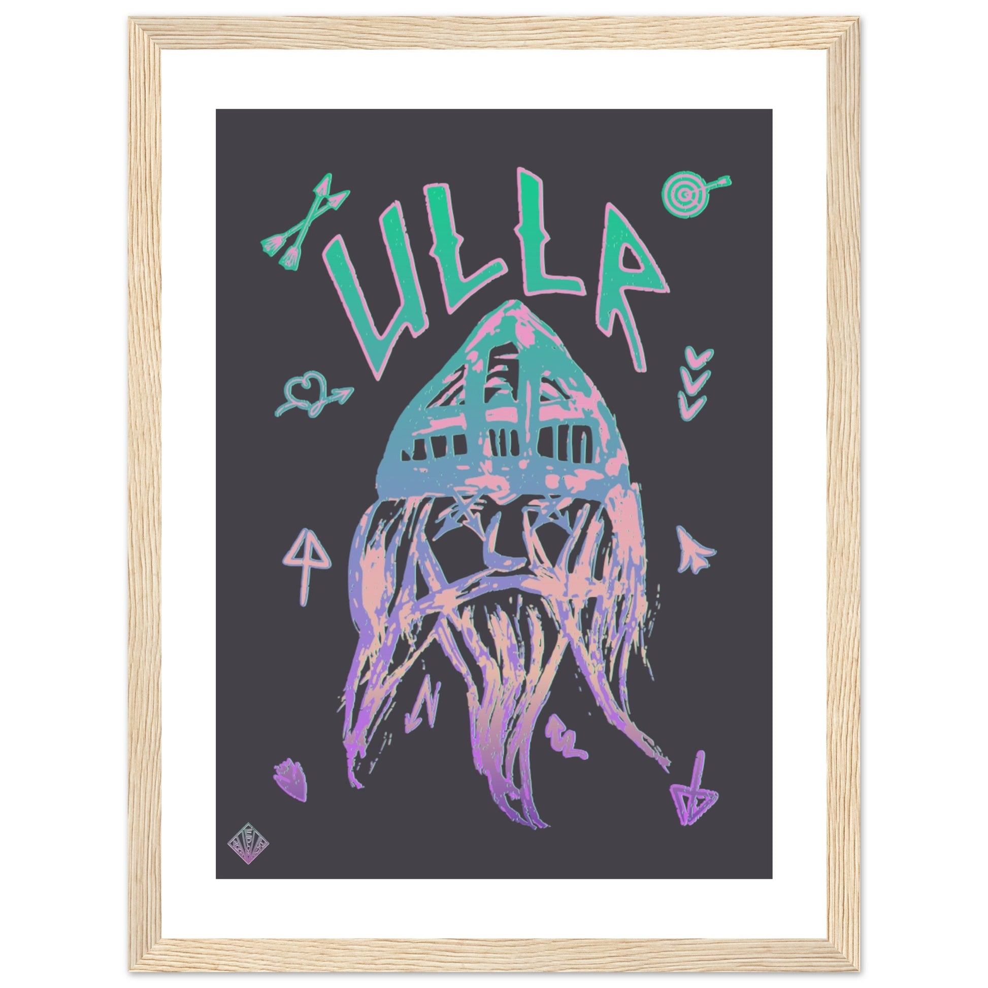 ULLR RNBW | PREMIUM POSTER IN WOODEN FRAME | Premium Quality | Matte | 200 GSM | God of Snow | Snowboard | Ski | Save your precious time hunting down the right frame for your art work - with this one your art arrives at your home with the perfectly fitted quality frame!