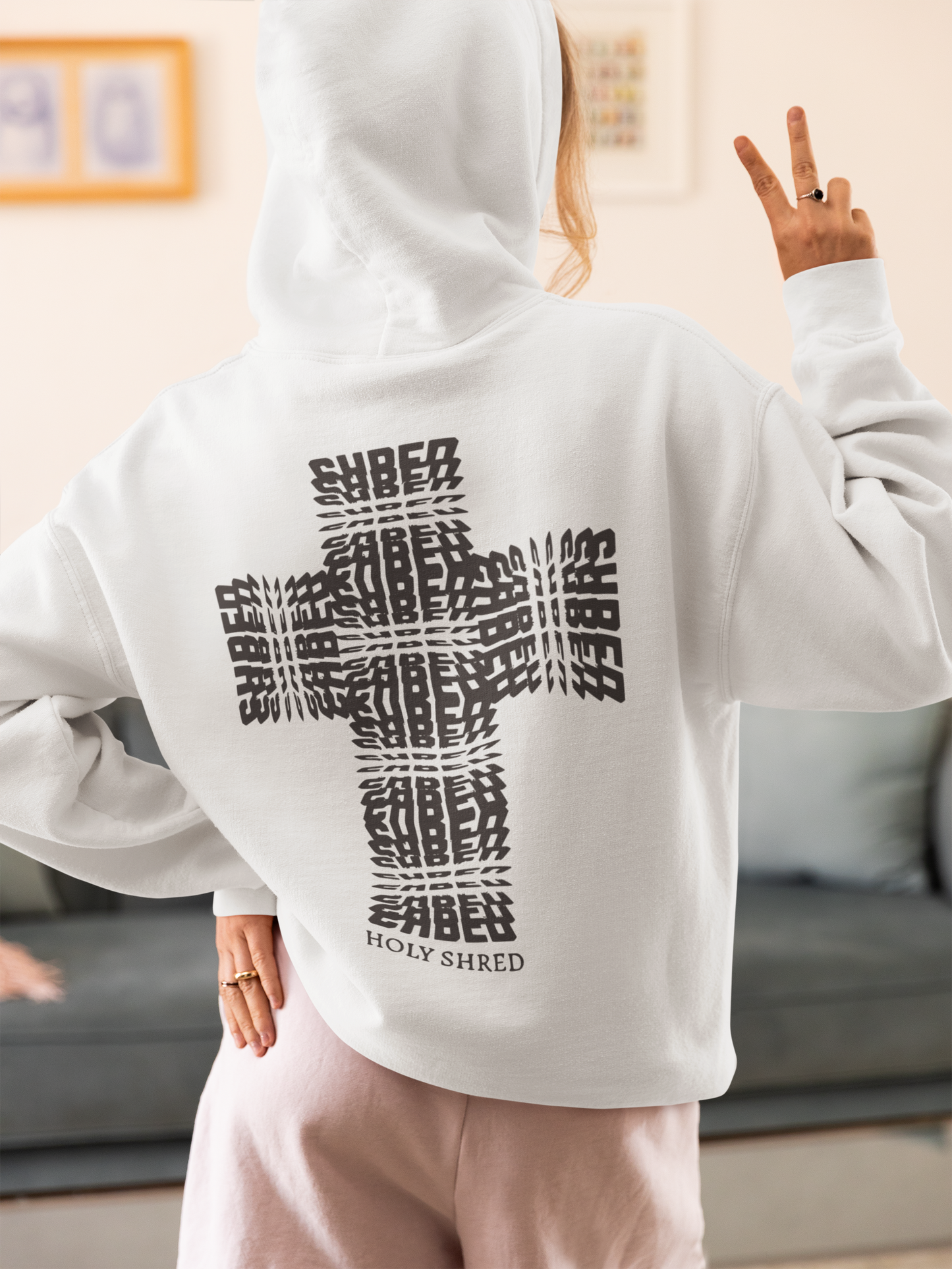 HOLY SHRED [WHITE, KRUZIFIX] | PREMIUM OVERSIZED BOXY HOODIE