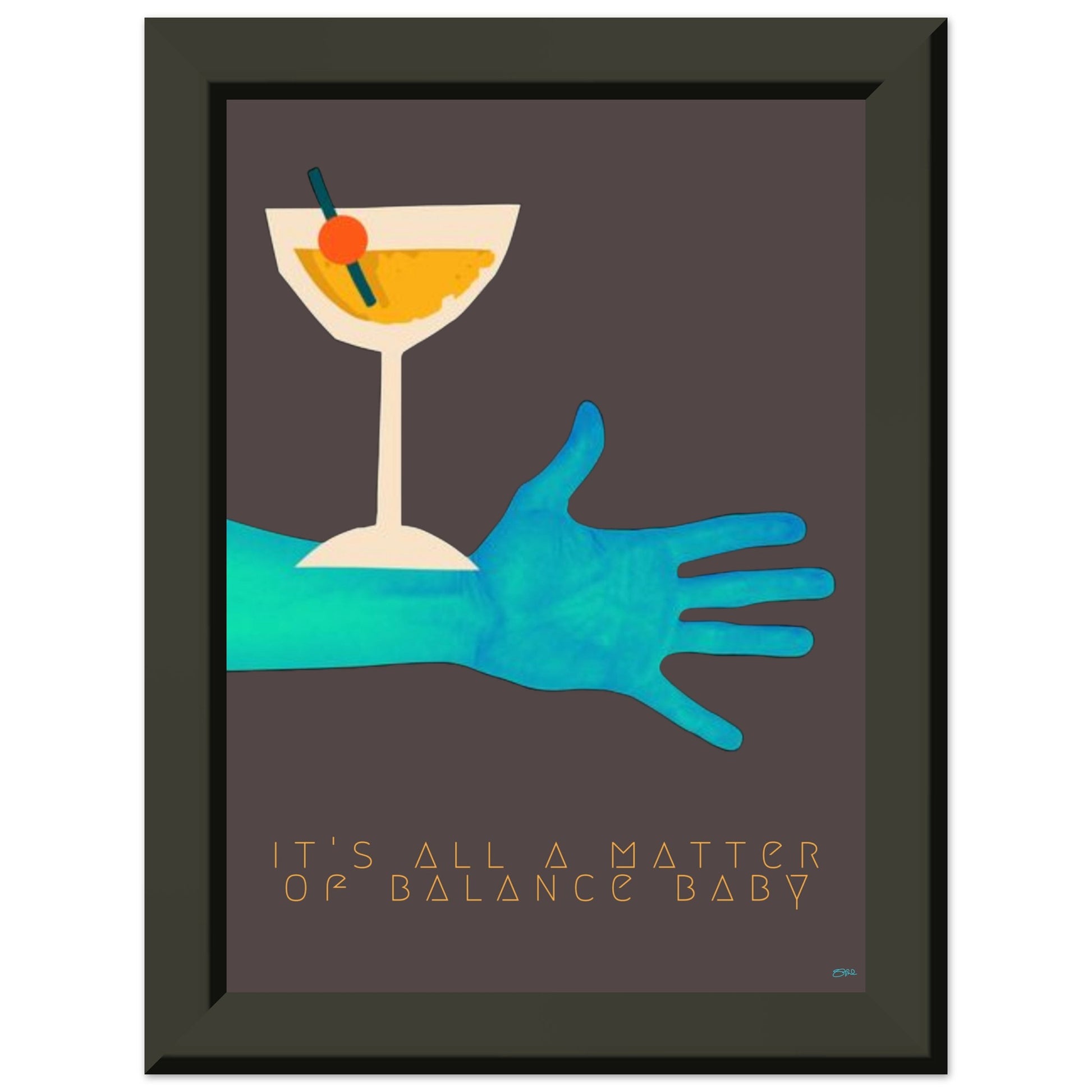 BALANCE BABY | METAL FRAMED Poster | Premium Quality | Matte | 200 GSM | Cocktail 90's | Save your precious time hunting down the right frame for your art work - with this one your art arrives at your home with the perfectly fitted quality frame! Brightly colored wall art Cocktail on blue arm